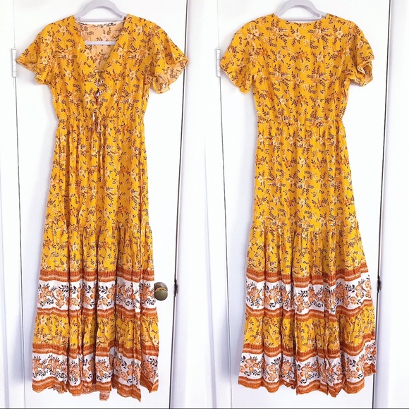 🌼 YELLOW BOHO FLORAL MAXI DRESS! - Picture 6 of 10
